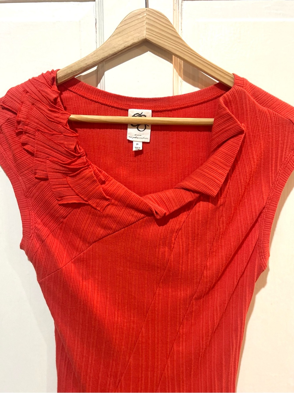Anthropologie One September Orange Ribbed Knit Cotton Stretch Top Size XS - Picture 4 of 7